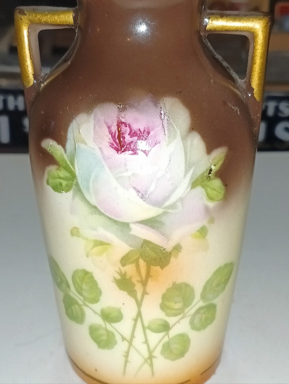 Antique Czechoslovakian Hand Painted Rose Vase